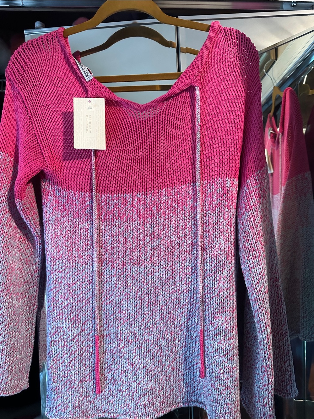 Emporio Armani Women's Pink Ombre Knit Hoodie Sweater